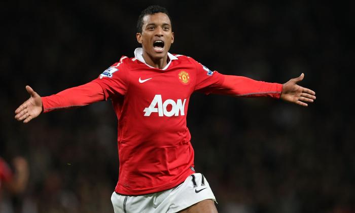 Nani celebrates his goal for Man United against Spurs