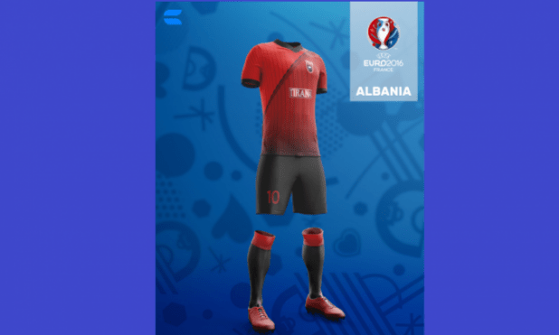 Albania: Birra Tirana – click the arrow, right, to see more kits recreated in the image of their national beer … 