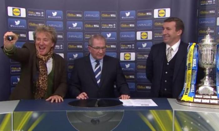 Sir Rod Stewart's hilarious antics during Scottish Cup draw - video and Alan Stubbs' reaction