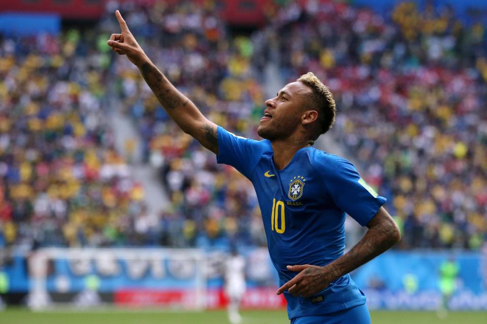  Brazil star Neymar celebrates scoring their second goal of the game.