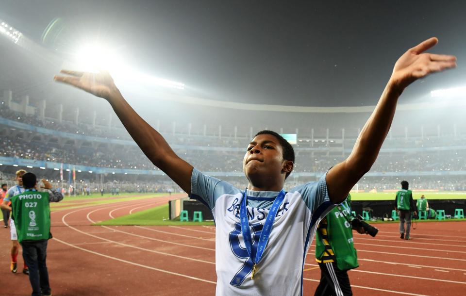  Brewster celebrates winning the Under-17 World Cup in October 2017