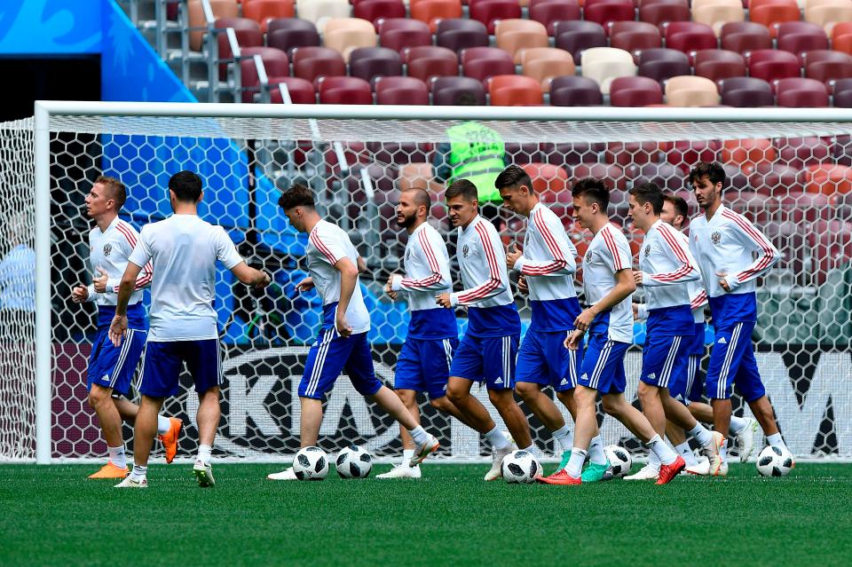  Russia squad training at the Luzhniki Stadium on Wednesday