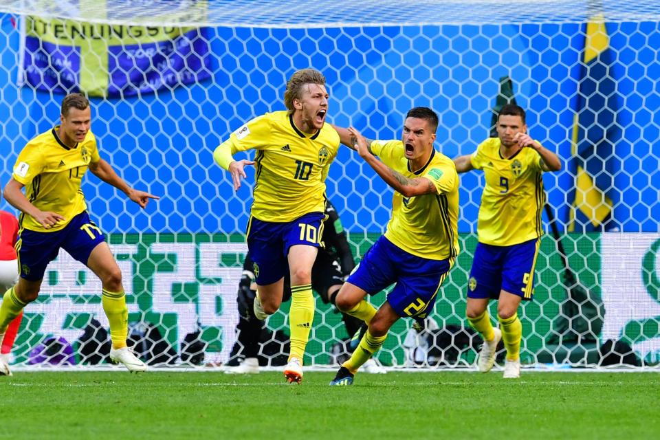  Sweden celebrate the match-winning strike