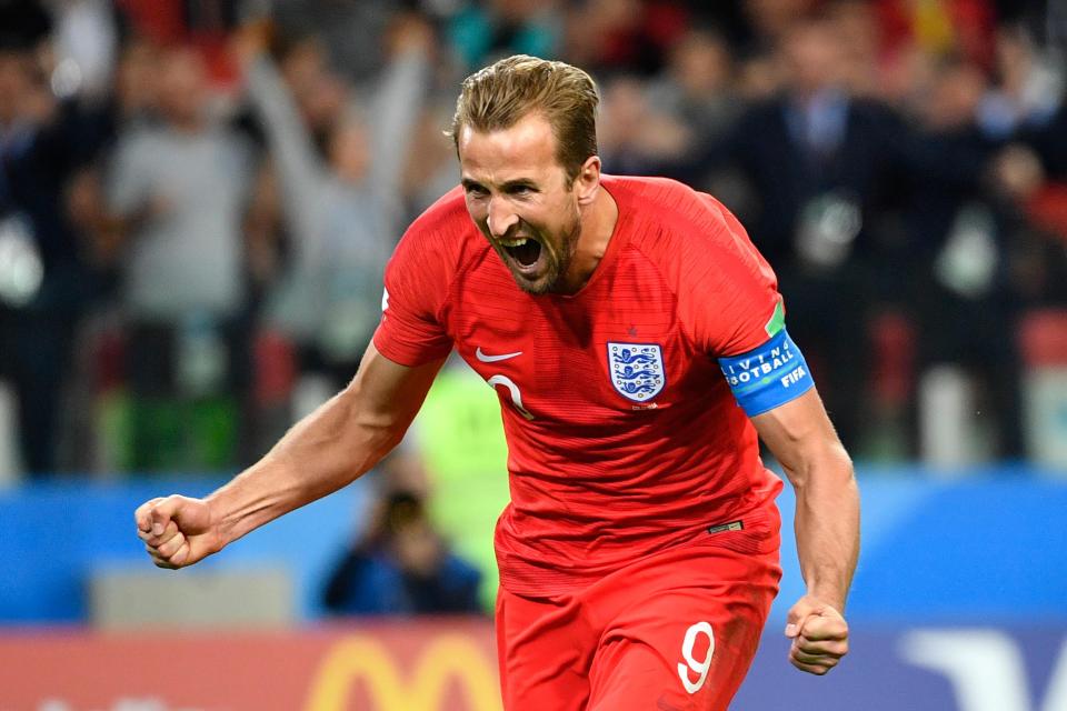  Harry Kane celebrates scoring for England against Colombia – his sixth goal of the 2018 World Cup