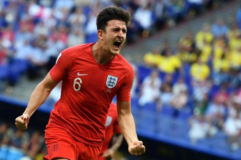  Maguire celebrates his first goal for England