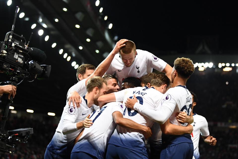  Tottenham's players celebrate during the 3-0 win against Man United