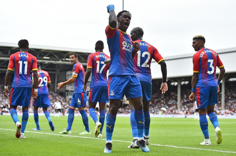  Crystal Palace star Jeffrey Schlupp celebrates scoring against Fulham.