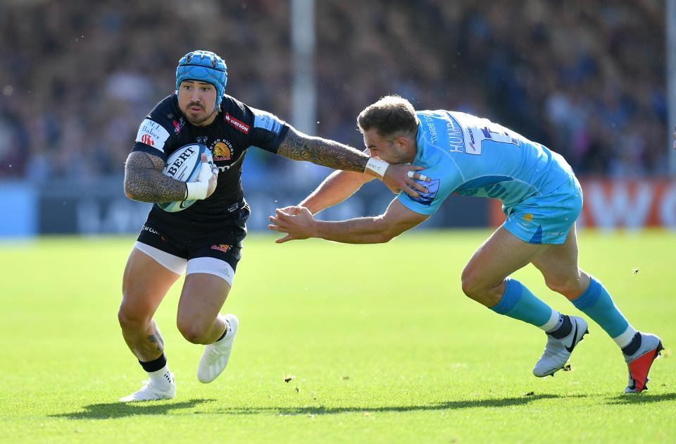  Jack Nowell makes a successful break at Sandy Park