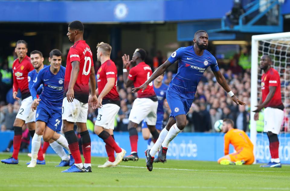 Rudiger scored the opening goal in Chelsea's 2-2 draw against Manchester United in October 2018