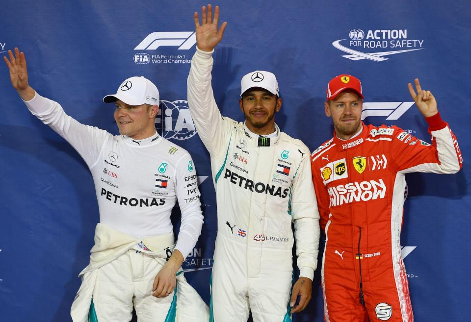  Hamilton was quicker than Mercedes team-mate Valtteri Bottas, with Ferrari's Sebastian Vettel in qualifying