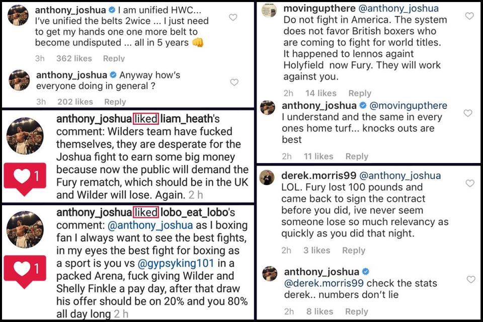  Anthony Joshua's comments, likes and replies on Instagram