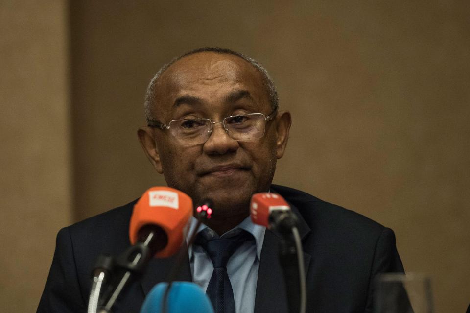  President of the Confederation of African Football Ahmad Ahmad speaks during a press conference after an extraordinary meeting with CAF executives.