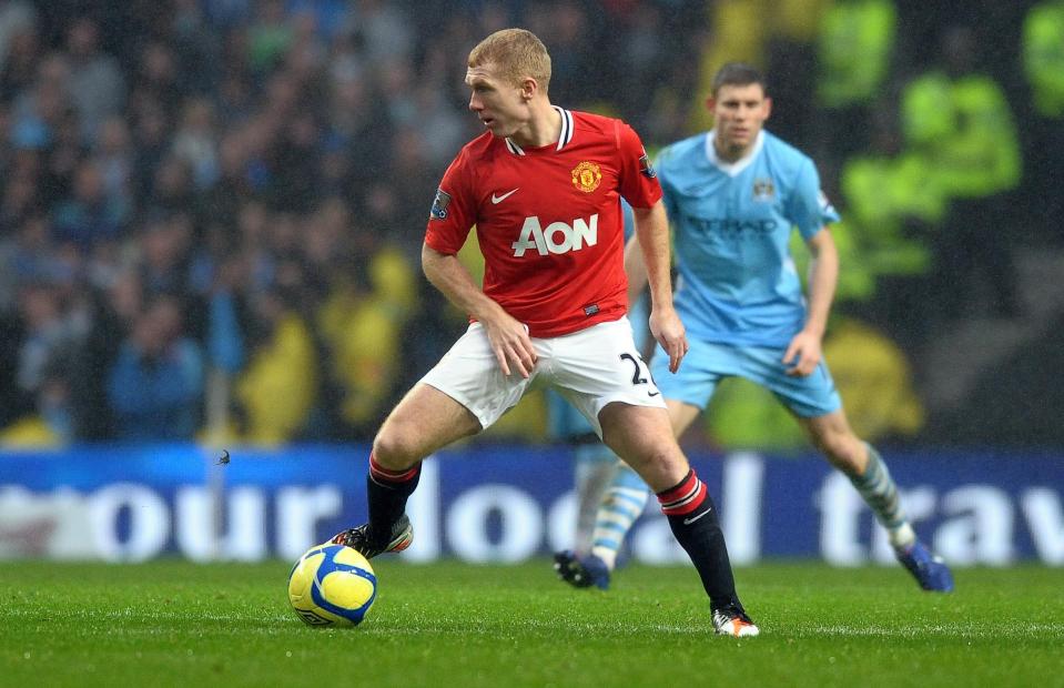 Paul Scholes in his comeback match for Manchester United.