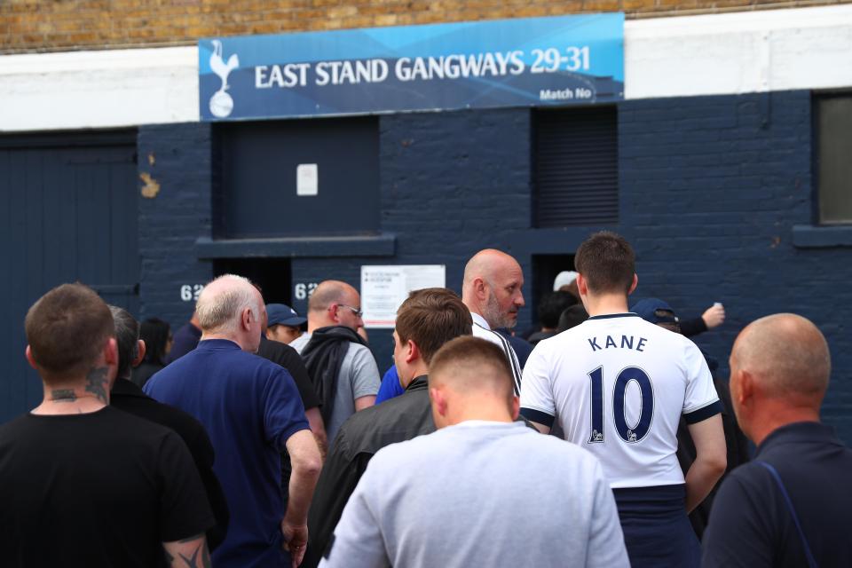  Tottenham fans queue to go through the turnstiles at White Hart Lane in 2017