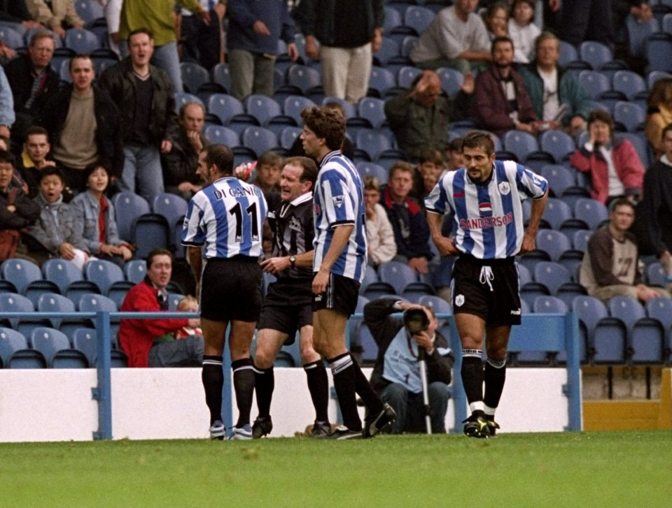  Di Canio shoved referee Alcock to the ground in one of the most controversial moments in Premier League history