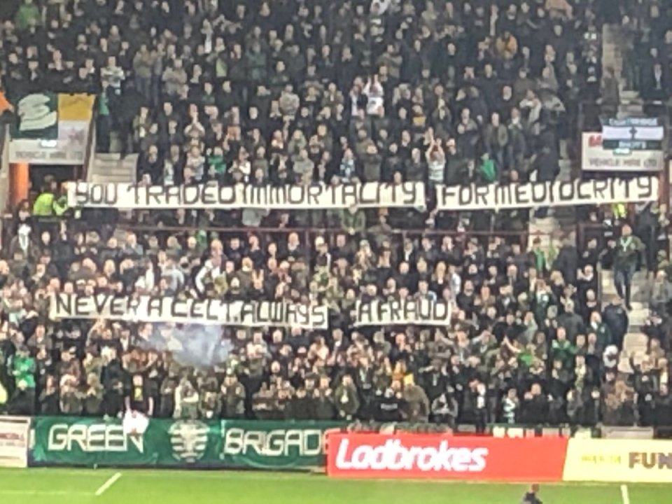  An angry banner aimed at the former Bhoys boss read: "You traded immortality for mediocrity. Always a fraud, never a Celt"