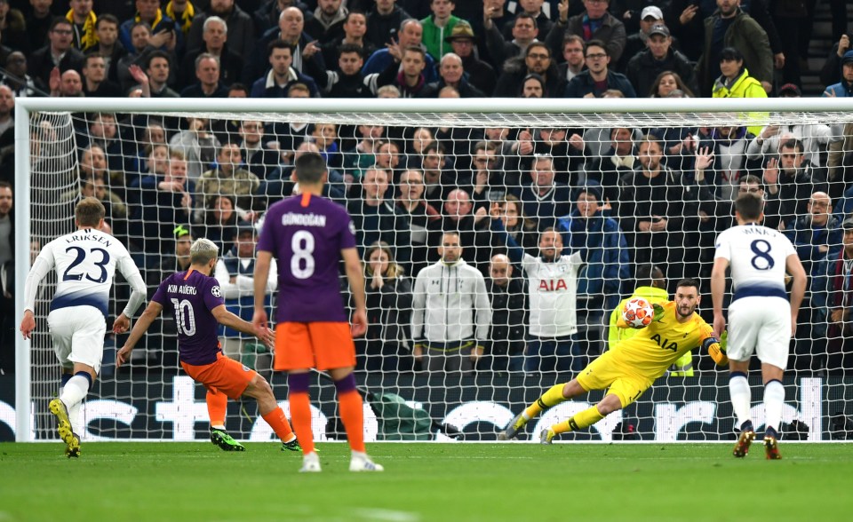  Sergio Aguero sees his Champions League spot-kick saved by Lloris