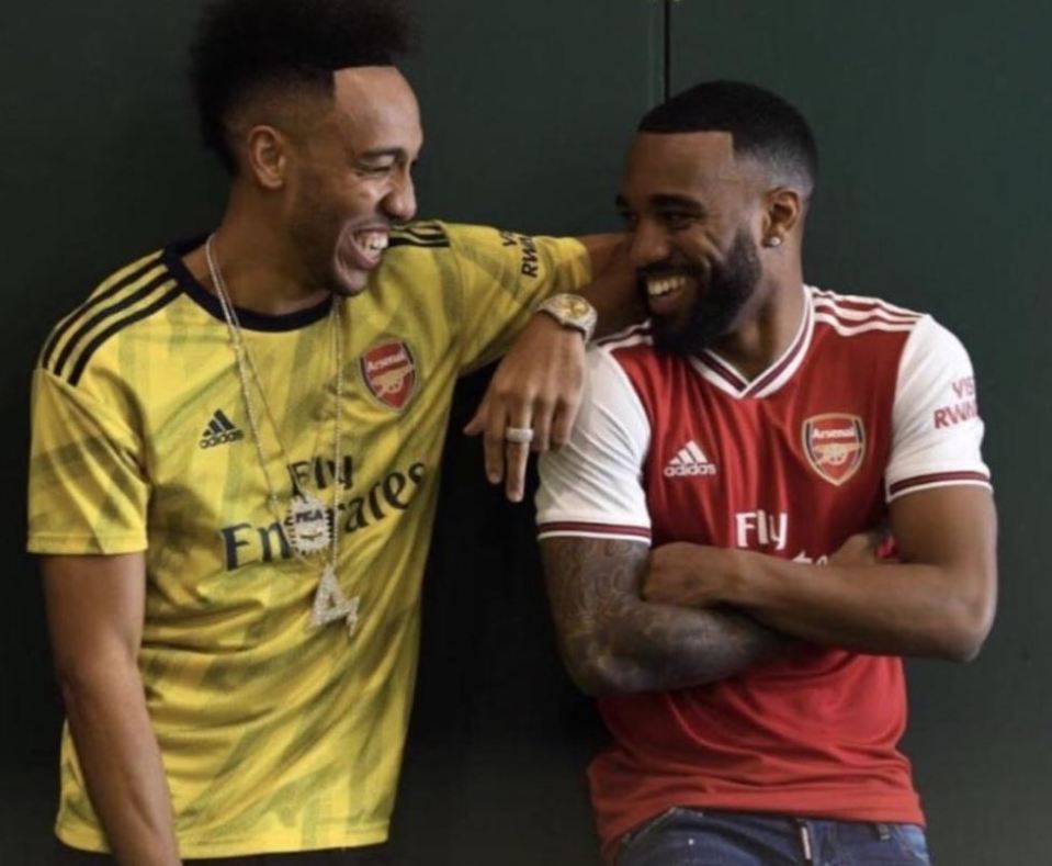 Aubameyang and Lacazette sport Arsenal's potential new away and home shirts for next season