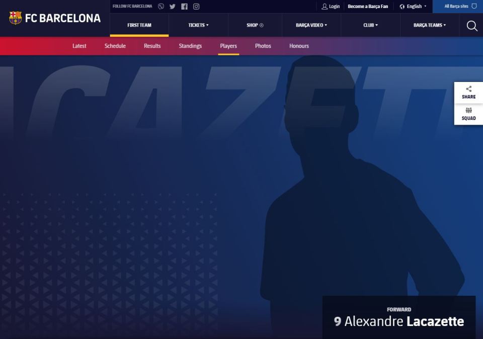  Lacazette's profile page on Barcelona's website was widely shared on social media