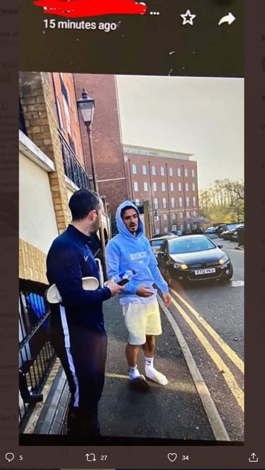  A picture widely shared on social media appeared to show Grealish at the incident