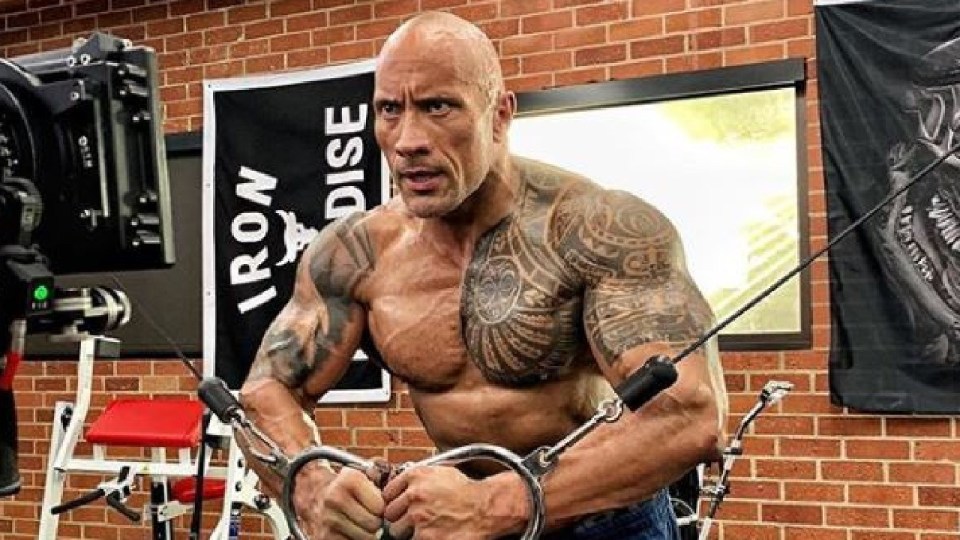 The Rock working out in his iron paradise