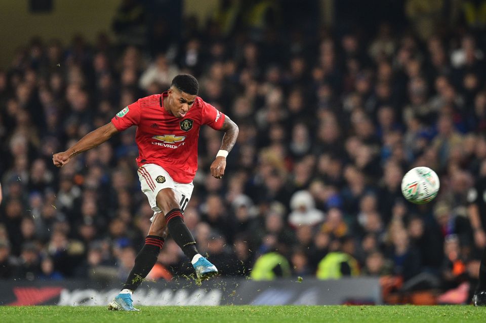  Rashford scored a stunning free-kick and a penalty at Stamford Bridge
