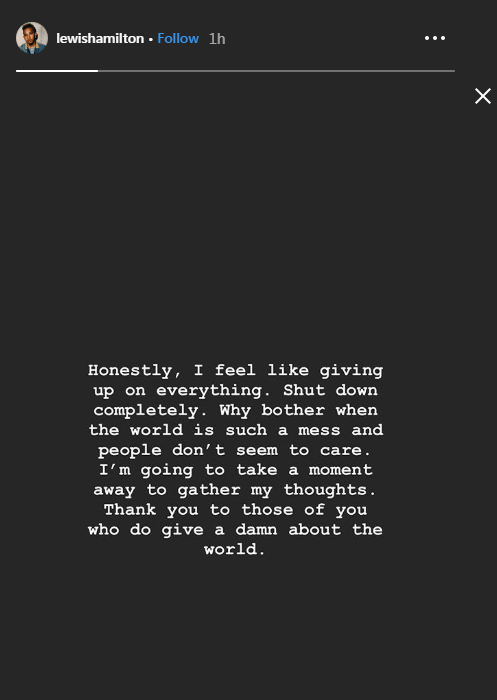  The message shared by the F1 superstar on Instagram