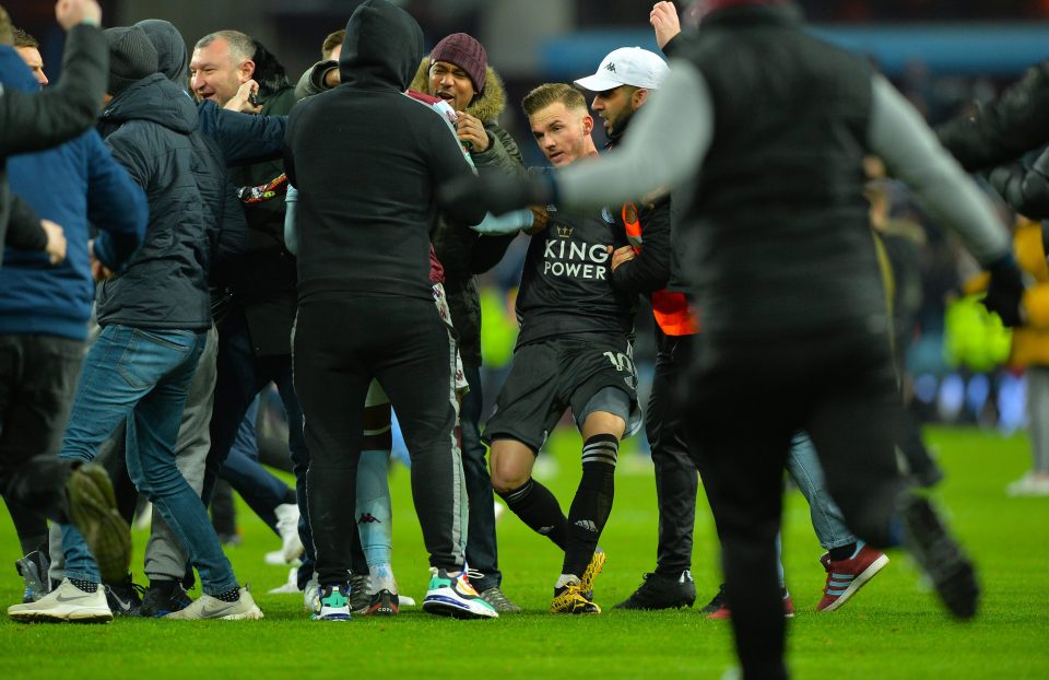  Maddison was allegedly shoved in the pitch invasion at Villa Park, though nobody pictured here has been accused