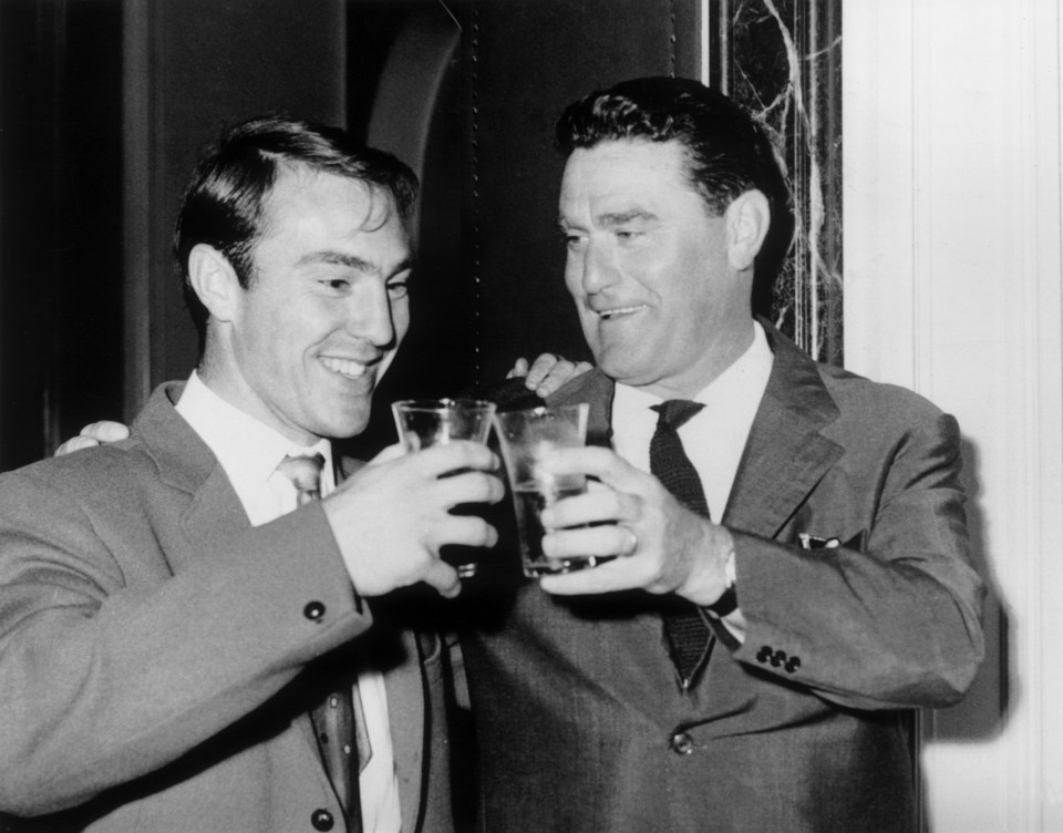  Jimmy Greaves celebrates with AC Milan boss Nereo Rocco