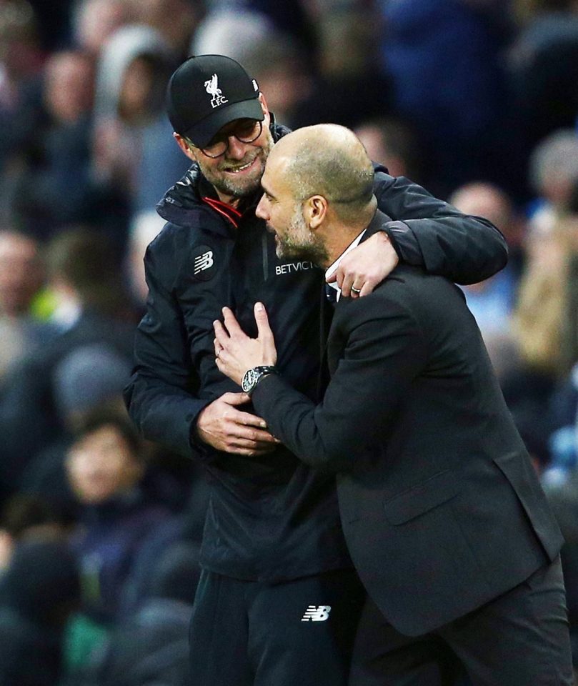  Klopp (left) and Guardiola (right) have been battling for top spot in the Premier League for the past two seasons