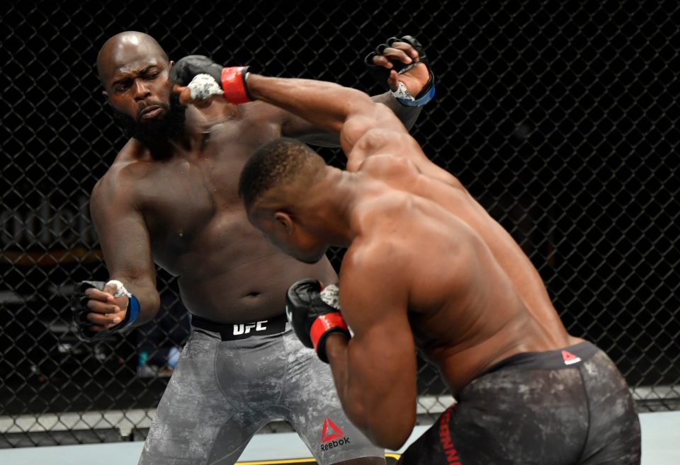  A shot of Ngannou finishing Rozenstruik early doors at UFC 249