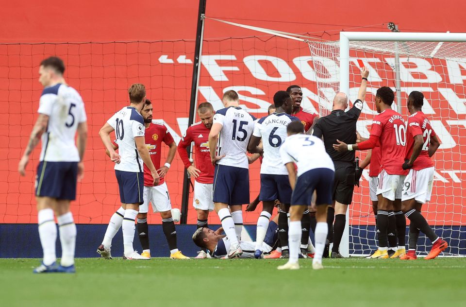  Martial was given a red card for slapping Spurs ace Erik Lamela