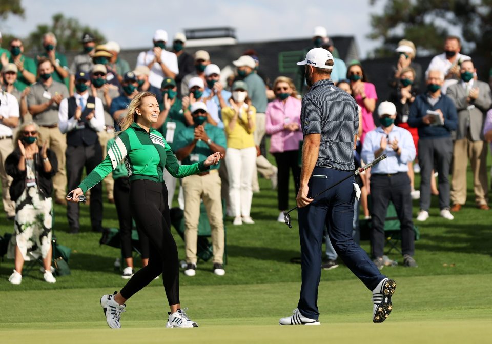  Fiancée Paulina Gretsky celebrated with Johnson after his record-breaking win