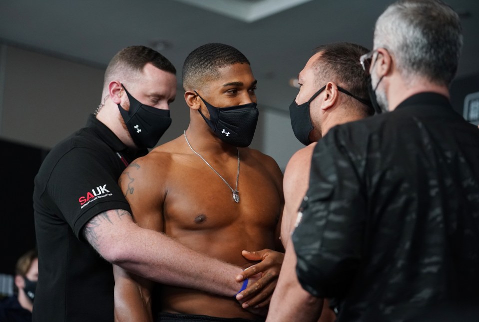 Anthony Joshua and Kubrat Pulev clashed at the weigh in