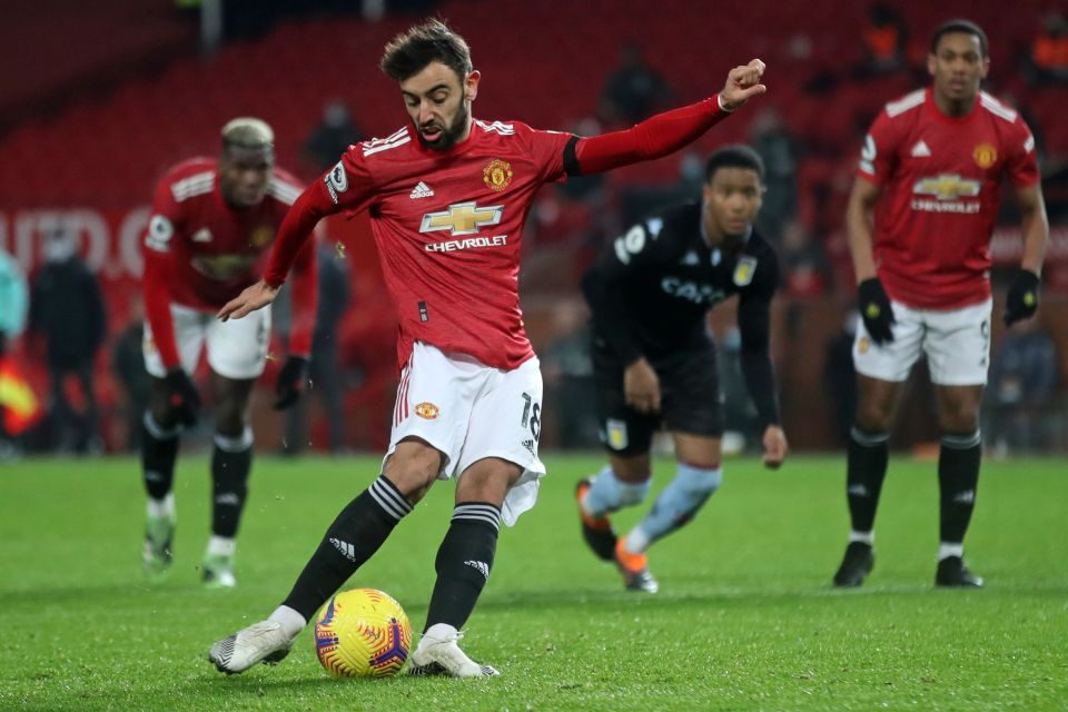  Fernandes scored his 15th goal of the season against Aston Villa