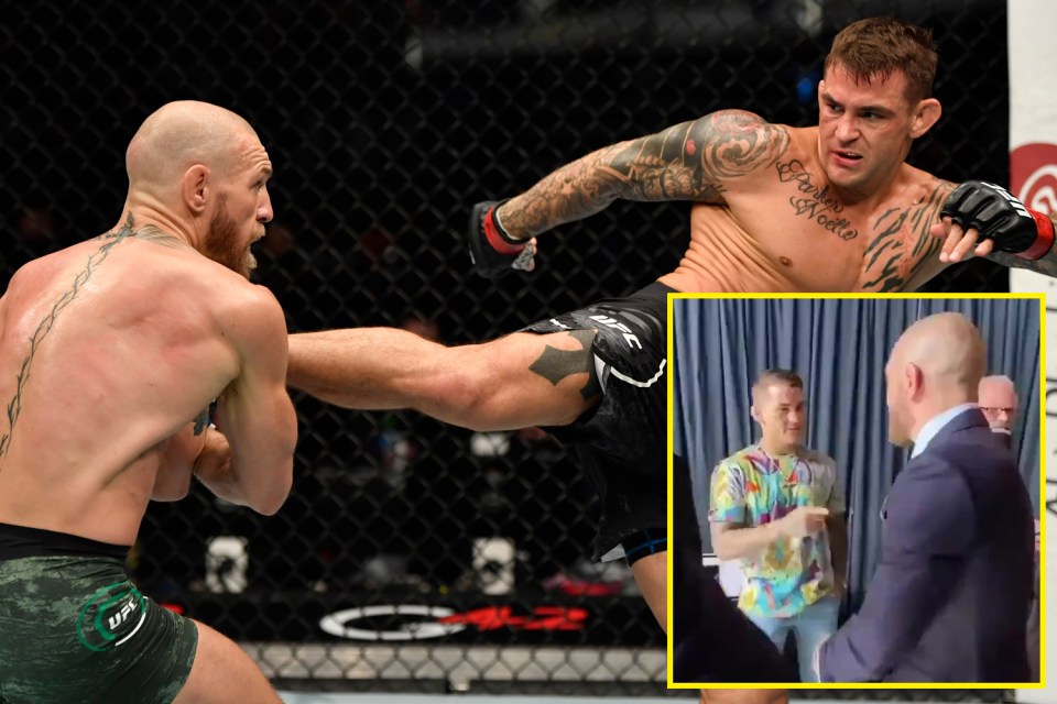  McGregor was walking on crutches when he bumped into Poirier after his second round loss