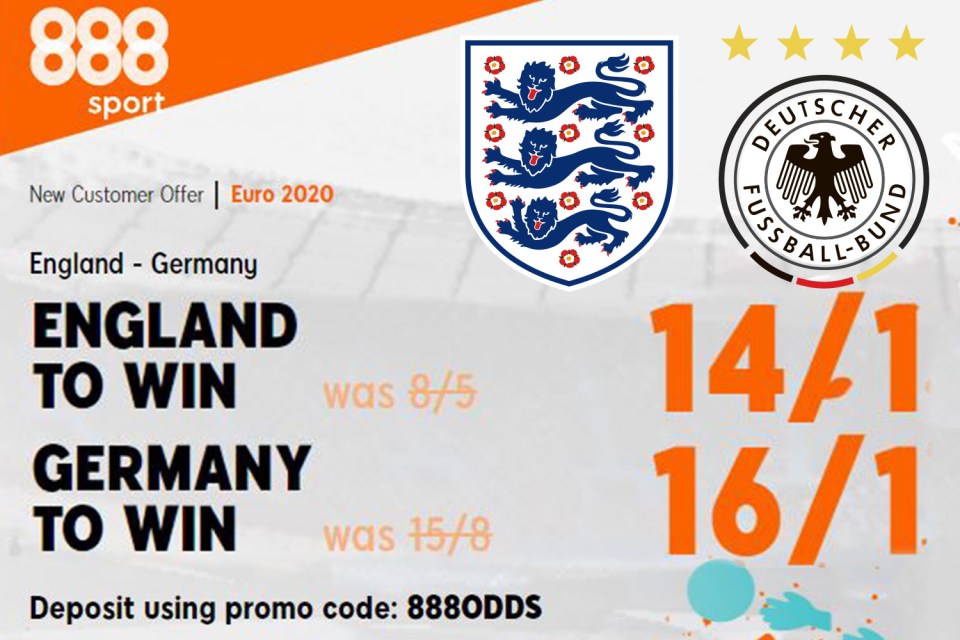 888 Sport special: Get England at 14/1 or Germany at 16/1