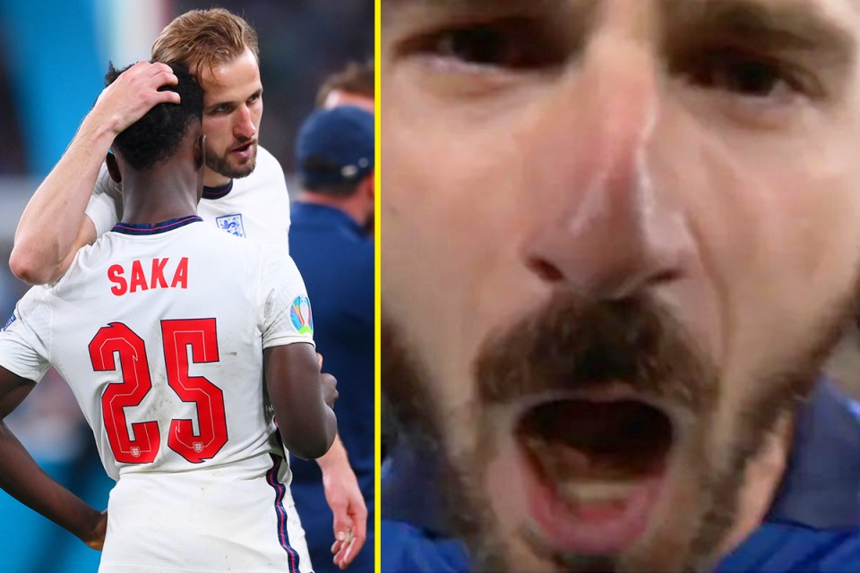 Ultimately, Italy won and Bonucci sang 'Three Lions' back at broken hearted fans