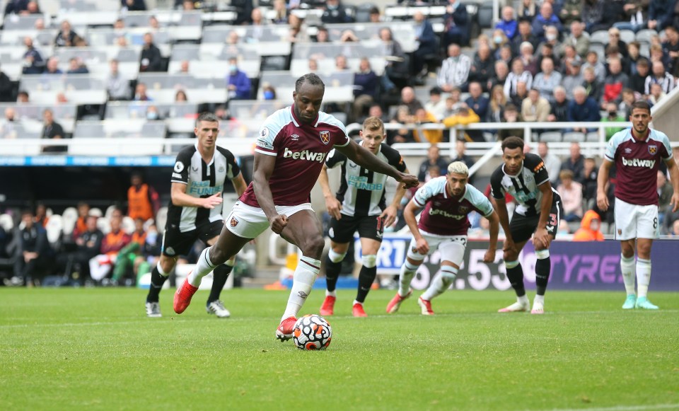 Antonio levelled Paolo Di Canio's 47 goals against Newcastle despite missing a penalty