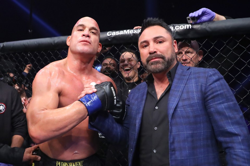 Tito Ortiz with Oscar De La Hoya during Chuck Liddel v Tito Ortiz 3, as he fights this weekend on an undercard De La Hoya was scheduled for.
