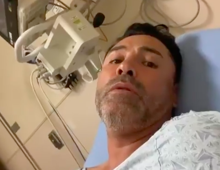 De La Hoya posted a video from his hospital bed after pulling out of his fight with Belfort