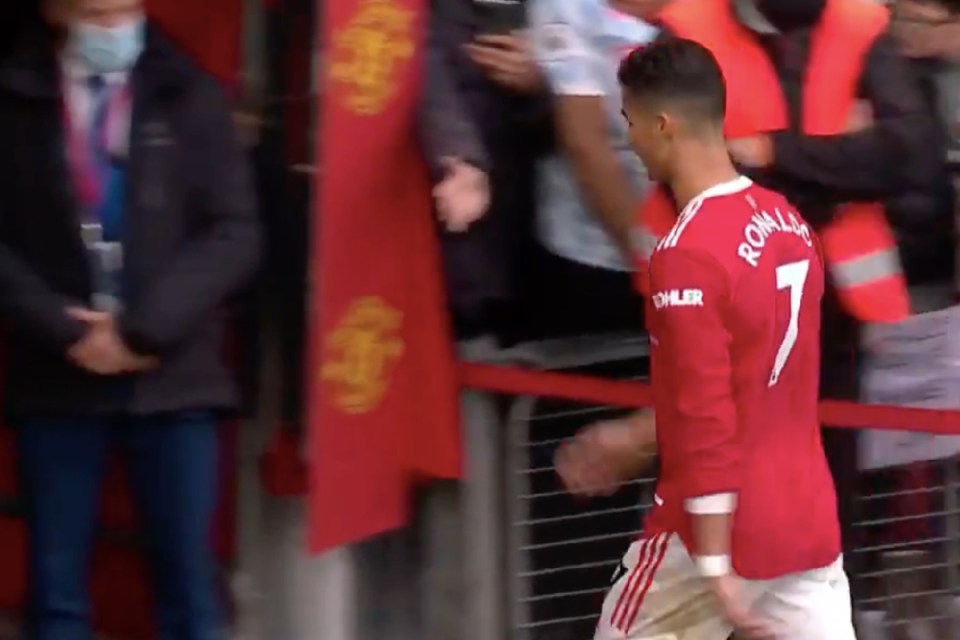 Ronaldo walked straight down the tunnel at full-time and did not appear happy after the Everton draw