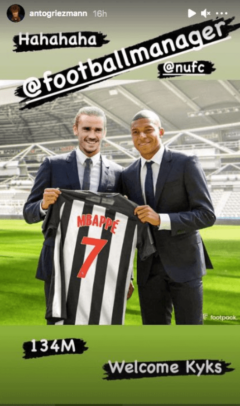 Griezmann joked about the Newcastle takeover being eerily similar to his own Football Manager success