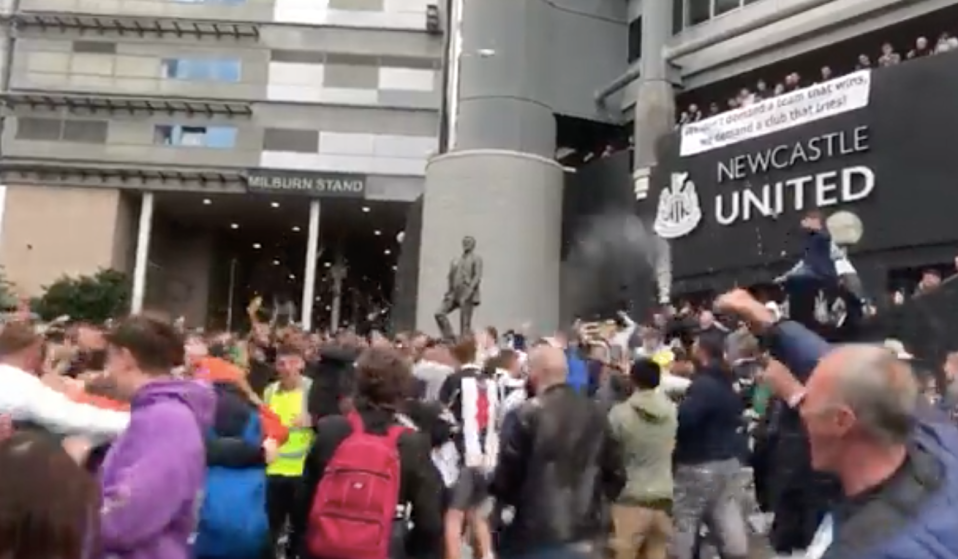 Newcastle fans were celebrating outside St James' Park, just as overjoyed as Barton