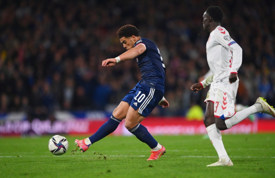 Adams struck the second to seal Scotland a famous victory over Denmark