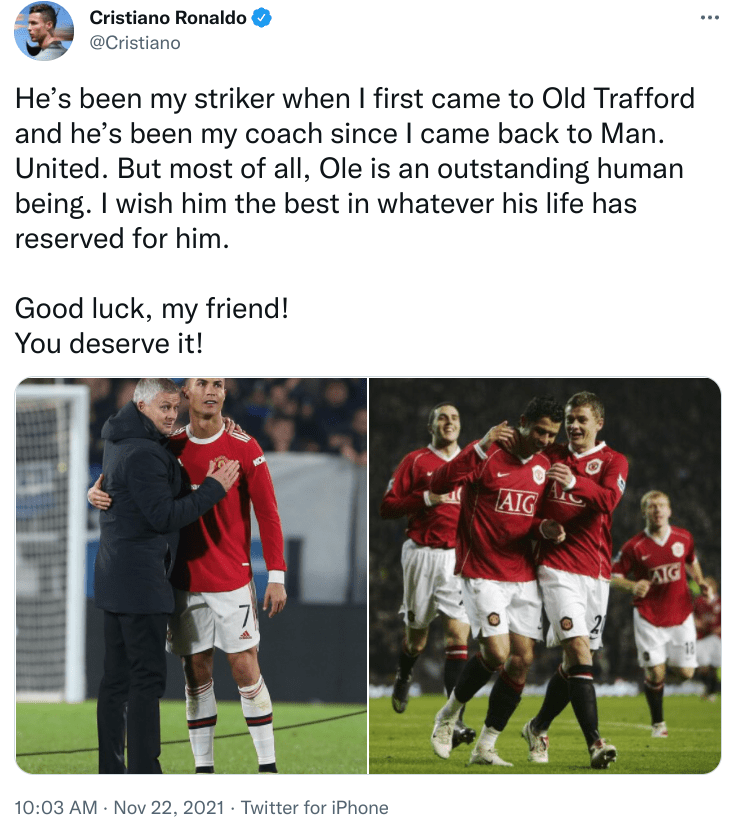 Ronaldo wrote the above message on Twitter