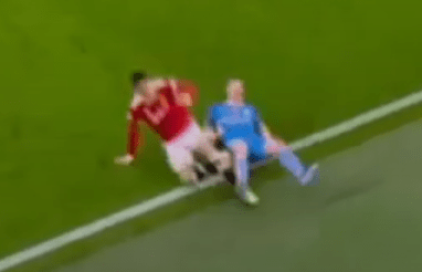 The midfielder appeared in pain but managed to play on