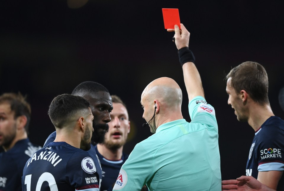 Taylor opted for a second yellow and the West Ham players couldn't believe it