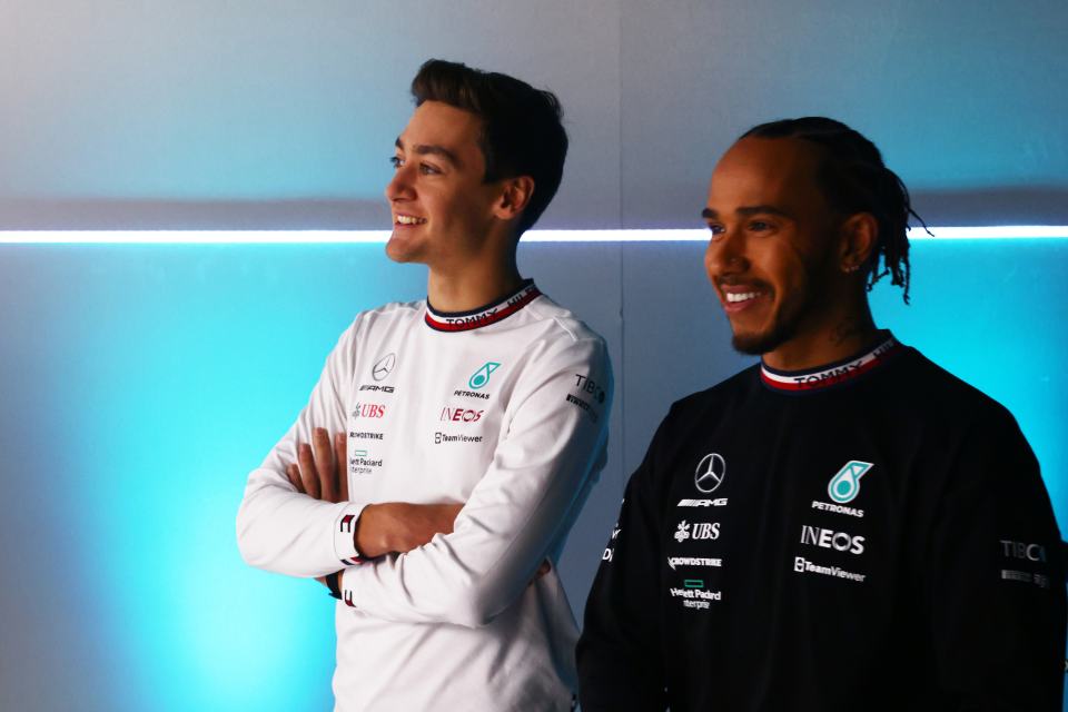 Hamilton and new teammate Russell looked delighted with their new motor