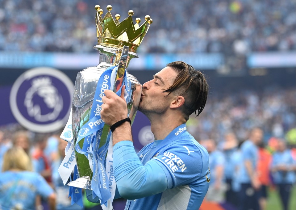 Grealish is enjoying himself after winning his first Premier League title - and you can't blame him